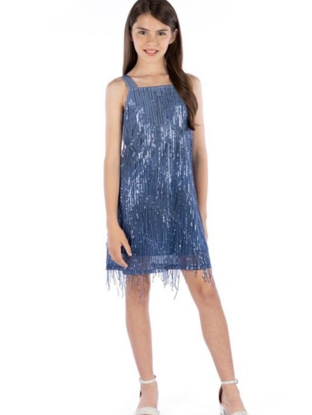 Speechless Girls' Blue Sequin Fringe Dress